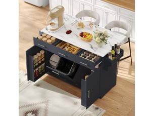 Desserte de cuisine avec 3 tiroirs, 2 portes, poubelle intégrée, prises usb et roulettes, pour cuisine et salle à manger