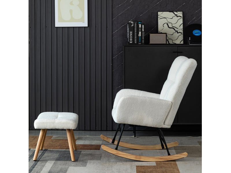  Fauteuil à bascule modenvie blanc en bouclette avec repose-pieds 49 x 38 x 38 cm  - Conforama E