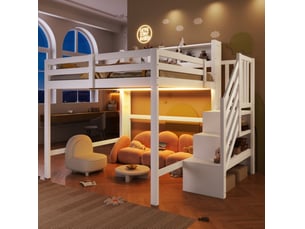 Lit mezzanine 140x200 cm <strong>OKWISH</strong>  <strong></strong> coloris blanc
