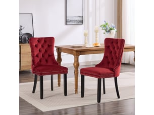 Chaises de salle à manger velours de2001wr bordeaux lot de 2 avec pieds bois et clous décoratifs