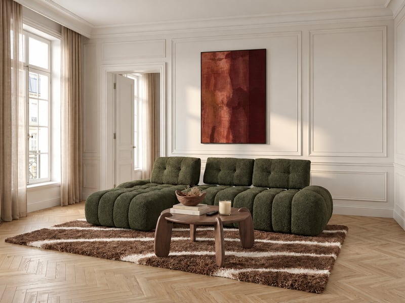 Bobochic canapé d'angle avec dossier avance recule apollon en tissu bouclette vert angle gauche APOLLON - Conforama D