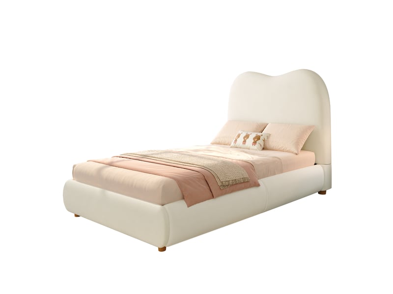  Lit rembourré, lit simple, lit enfant 90 x 190 cm, lit fonctionnel hydraulique, lit à lattes avec tête de lit et grand espace de rangement, tête de lit rembourrée en velours beige  - Conforama A