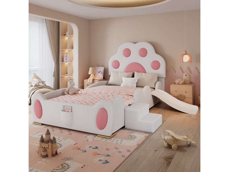  Lit enfant en pu blanc et rose 90 x 200 cm  - Conforama E