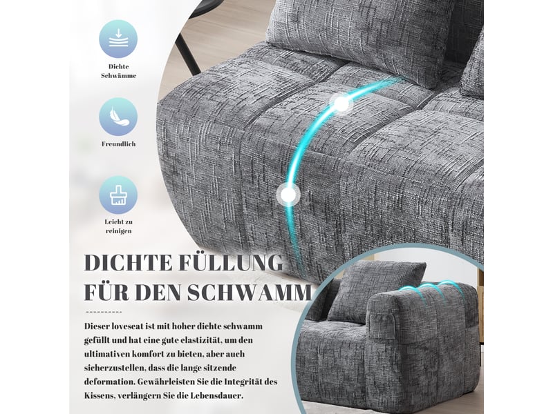  Canapé 2 places tissu en chenille douce avec coussins,canapé avec poches latérales,canapé modulable,design moderne gris 158x90x60cm - Conforama D
