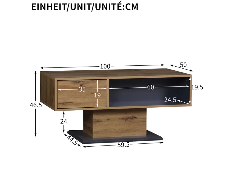  Table basse avec double espace de rangement et niche intérieure, design moderne, pour salon, 100 × 50 × 46,5 cm  - Conforama D