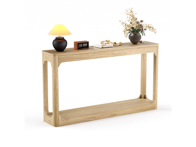 Table d'appoint incurvée 140 cm avec rangement, à 2 niveaux, bois naturel – idéale derrière canapé, entrée et couloir - Conforama A