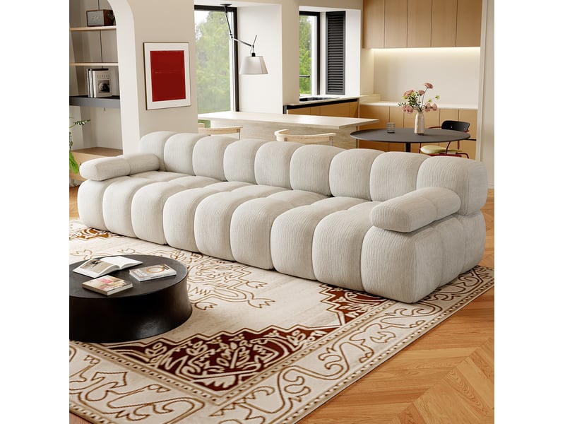 Canapé droit 3 places 300x100x68 cm en tissu chenille blanc - Conforama W