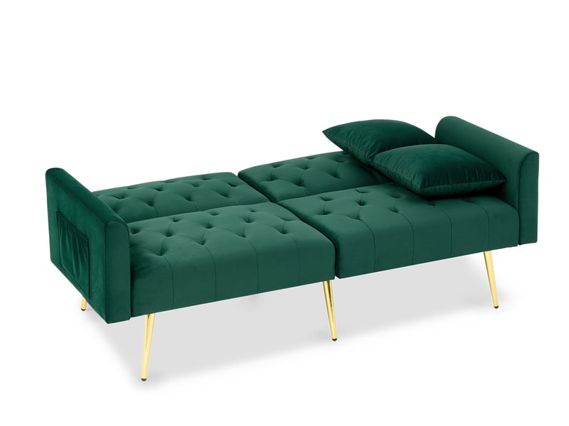 Canapé convertible 2 places 177 x 78 x 74 cm vert en velours, dossier réglable 3 positions, salon - Conforama A