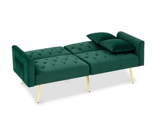 Canapé convertible 2 places 177 x 78 x 74 cm vert en velours, dossier réglable 3 positions, salon