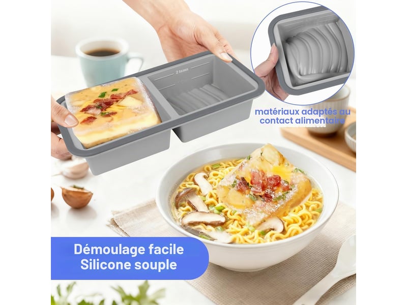  Moule à soupe en silicone avec couvercle, boîte à lunch compartimentée, 2 compartiments, 1000 ml, ensemble de 2 pièces, gris ZYS01845LHY - Conforama D