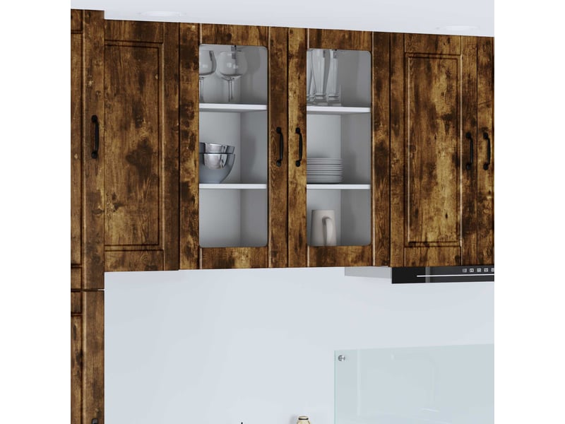 Meuble mural de cuisine, cabinet en verre mural 2 pcs chêne fumé bois d'ingénierie shl9514 - Conforama B