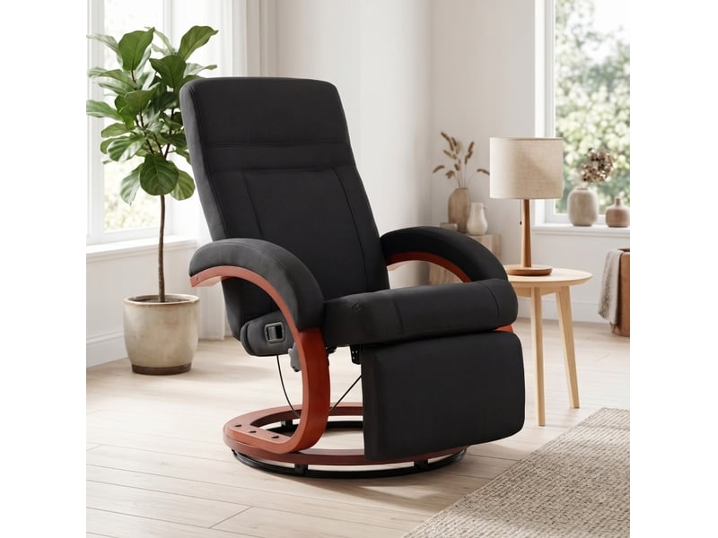  Fauteuil relax manuel 86x68x100 cm dossier inclinable à 135° avec repose-pieds base en bois noir  - Conforama B