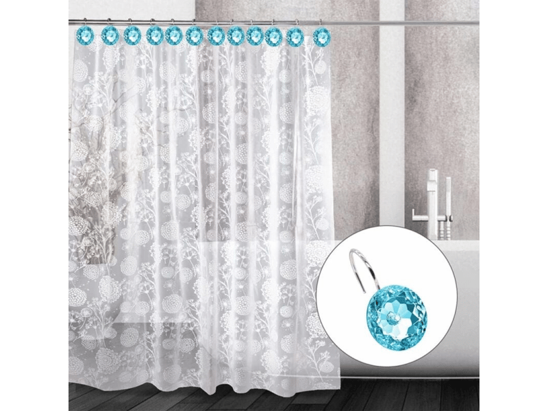  Crochets décoratifs pour rideau de douche - 12 pièces en acrylique transparent avec, bleu  - Conforama E