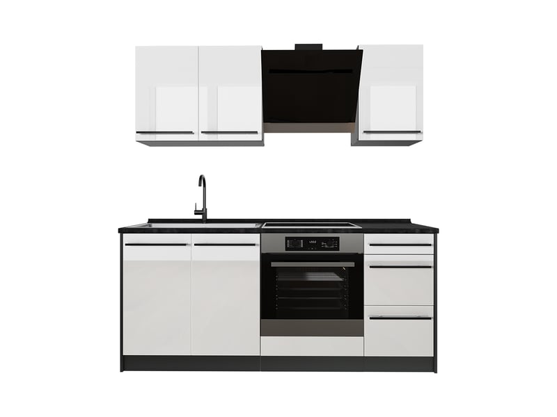Vicco cuisine, blanc haute brillanceanthracite, 180cm plan de travail anthracite - Conforama A