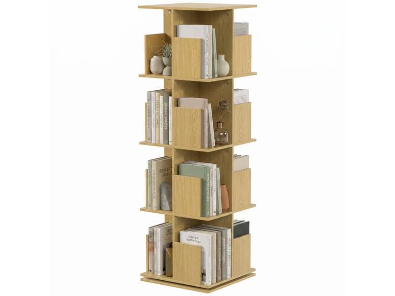  Bibliothèque rotative 360° à 4 niveaux 39 x 39 x 128,3 cm chêne  - Conforama B
