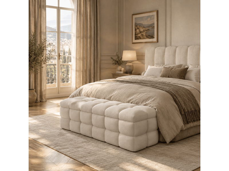  Banc de lit capitonné beige 120x40x40 cm avec couvercle relevable  - Conforama E