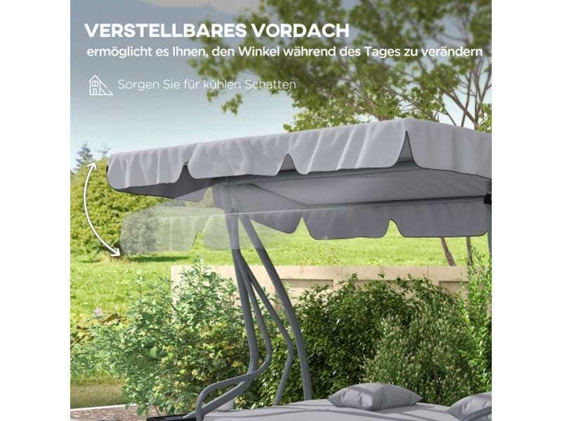  Balancelle outsunny 3 places, 340 kg, fonction lit, toit réglable, table pliante, 200x120x164 cm, gris clair  - Conforama D