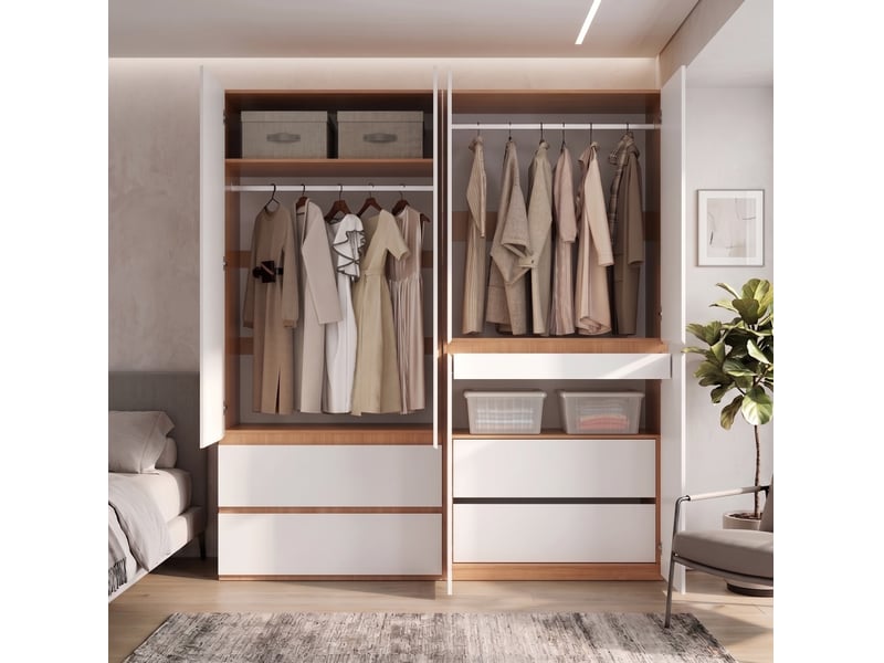  Armoire 180x50x200 cm à 6 portes, 2 tringles, 5 tiroirs blanc, grand rangement de vêtements, dressing, déco chambre  - Conforama B