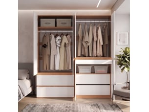 Armoire 180x50x200 cm à 6 portes, 2 tringles, 5 tiroirs blanc, grand rangement de vêtements, dressing, déco chambre