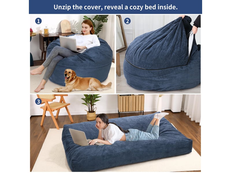  Chaise-lit 2 en 1 – canapé se transformant en matelas grande taille, remplissage haute densité – bleu 200x150x25 cm PHO_13926H0V - Conforama C