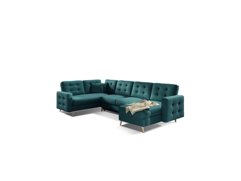  Canapé d'angle panoramique convertible u hasgard 326 cm vert velours avec coffre  - Conforama A