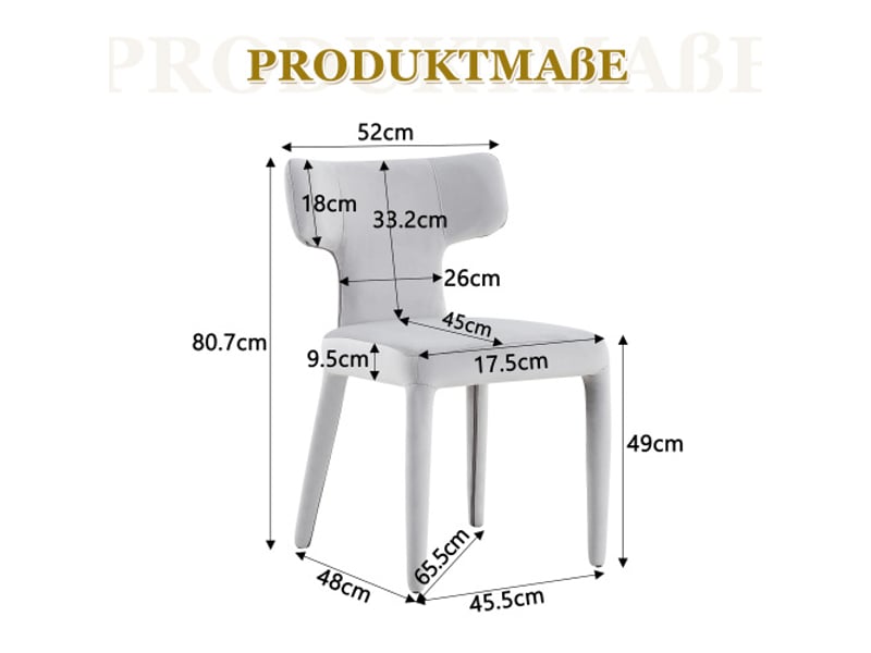  Ensemble de 2 chaises de salle à manger modernes - dossier en t, assise en tissu rembourré, cadre métal à 4 pieds  - Conforama C