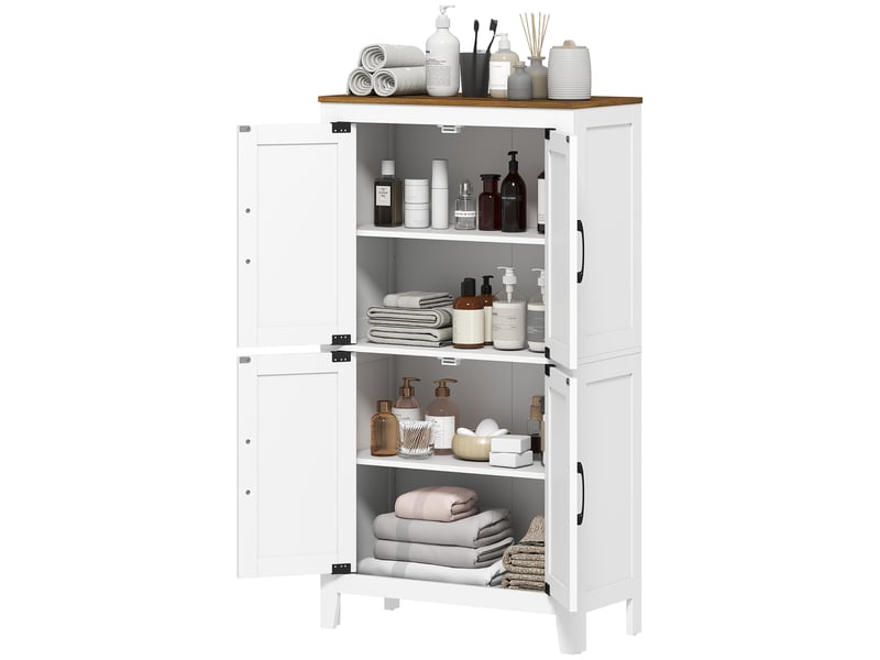  Meuble bas salle de bain style campagne chic 4 portes 2 étagères blanc effet bois  - Conforama E