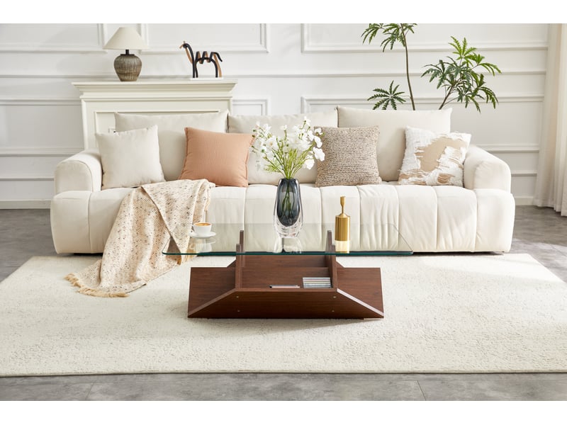  Table basse en verre trempé et mdf finition noyer avec rangements 103 x 63 x 33,5 cm couleur noyer mdf et verre trempé rangement multiple pour salon ou bureau evarich - Conforama D