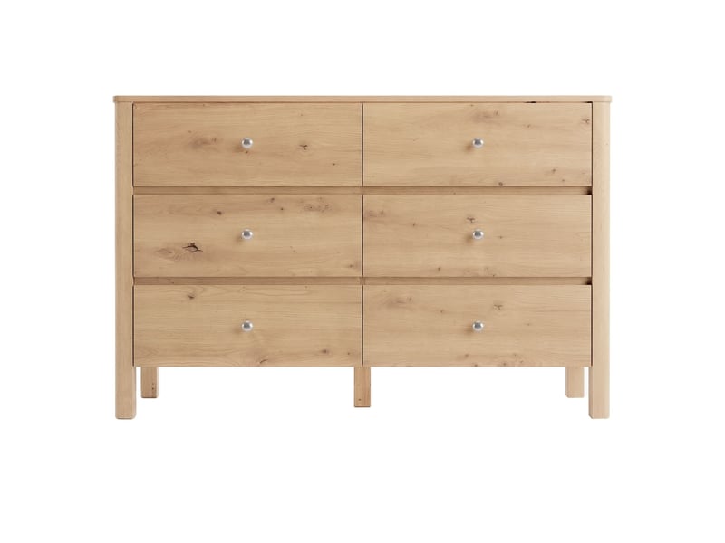  Commode à 6 tiroirs, 120 × 40 × 80 cm, grand espace de rangement, dotée de coulisses métalliques, finition chêne  - Conforama A