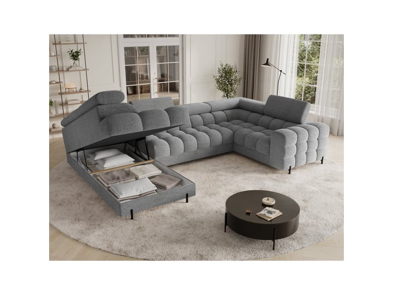 Canapé panoramique convertible factory 3 places gris chiné – angle gauche avec coffre - Conforama D