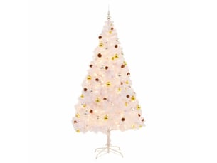 Sapin de noël, arbre de noël artificiel pré-éclairé avec boules blanc 210 cm