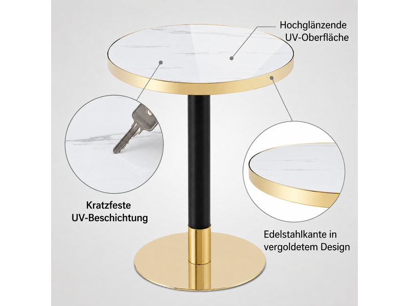  Table d'appoint ronde,ø60x73,7 cm,mdf,effet marbre blanc et métal noir doré  - Conforama E