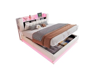 Lit coffre 180x200 cm <strong>MERAX</strong>  <strong>lit enfant beige</strong> coloris beige