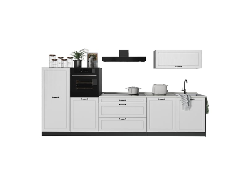  Vicco cuisine, blanc campagneanthracite, 340cm plan de travail chêne doré  - Conforama E