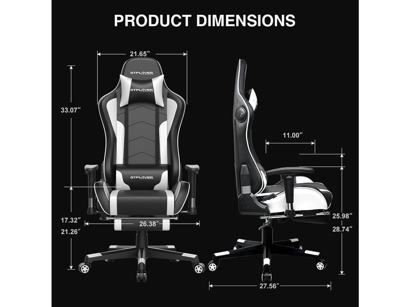Gtplayer chaise de jeu ergonomique avec bluetooth et repose-pieds 200 kg - blanc GT890MF-WT - Conforama E