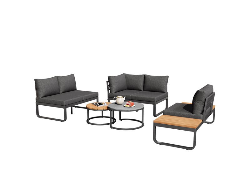  Salon de jardin,4-5 places avec 2 tables gigognes,fer galvanisé,gris  - Conforama A