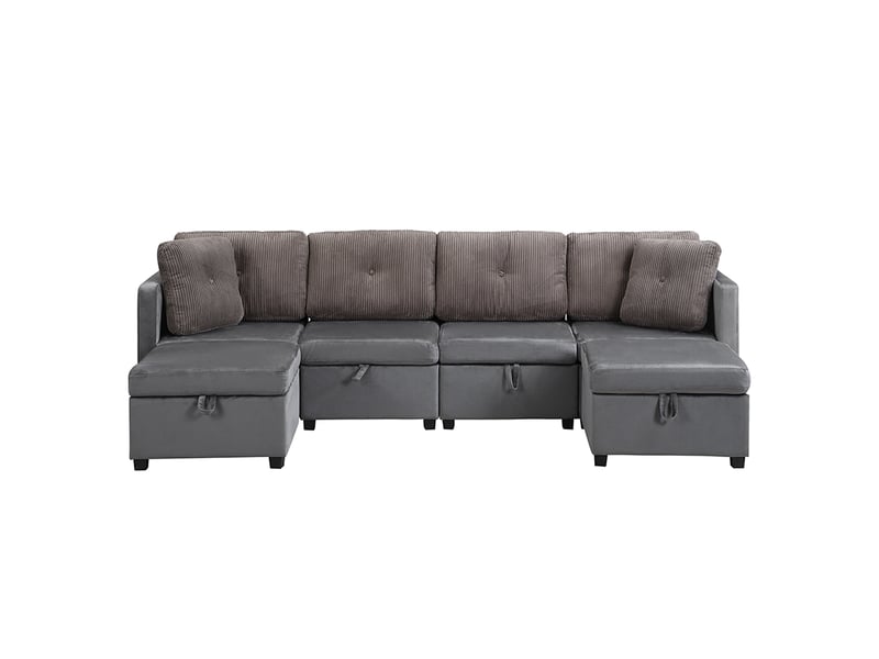 Canapé d'angle convertible,6 places, avec rangement,velours ,261 x 132 x 85 cm,gris - Conforama A
