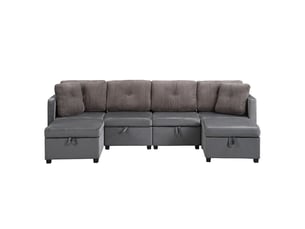 Canapé d'angle réversible convertible <strong>BGSRYAO</strong> <strong></strong> 6 places Velours gris avec coffre de rangement