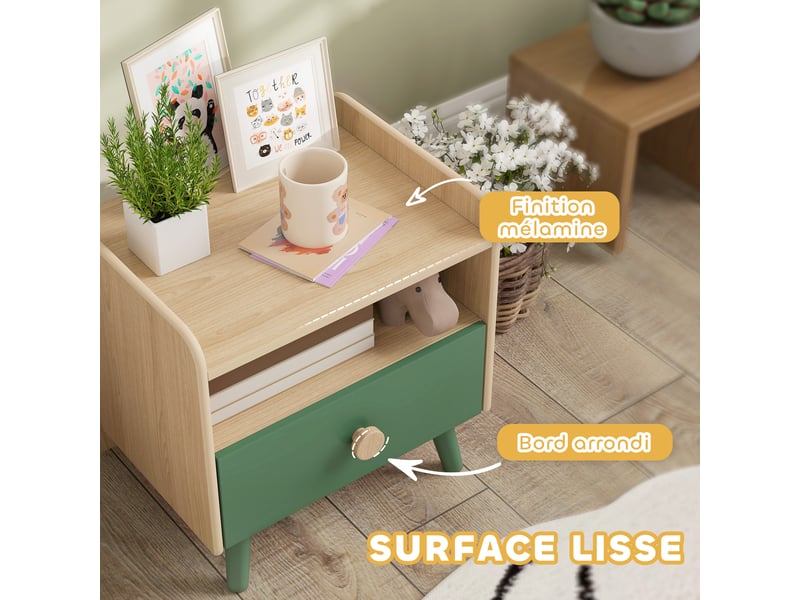  Table de chevet enfant table de nuit enfant avec tiroir et niche, petite table d'appoint en bois pour chambre d'enfant  - Conforama W