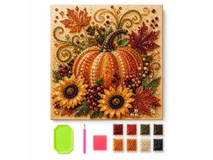 Kit de peinture perles automnal avec cadre – art diamant citrouille, perles et strass, pour adultes et débutants