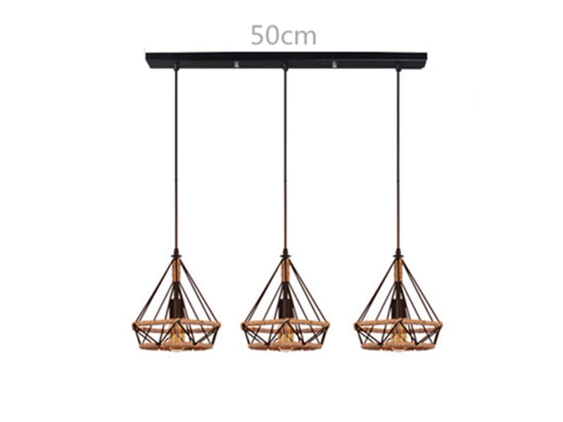  Suspension industrielle design 3 lampes diamant chanvre corde métal  - Conforama A