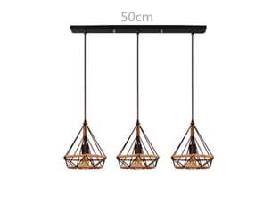 Suspension industrielle design 3 lampes diamant chanvre corde métal