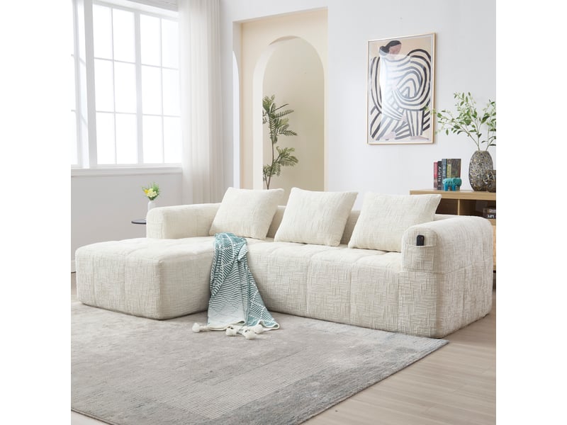  Canapé d'angle gauche fixe 3 places tissu beige Canapé d'angle beige - Conforama D