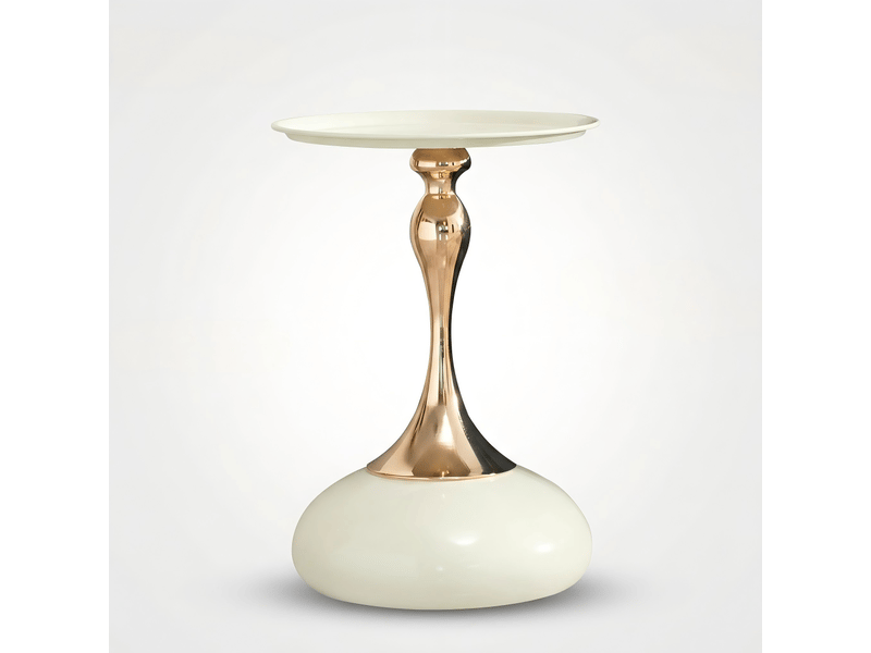  Table d'appoint ronde, 38x54 cm, style moderne, acier carbone, blanc et doré  - Conforama D