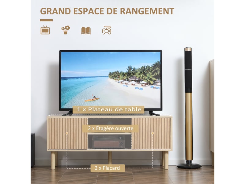 Meuble tv support tv pour télévision jusqu'à 50 pouces 2 portes coulissantes et 2 niches avec passe-câbles - 115 x 40 x 49 cm  - Conforama E