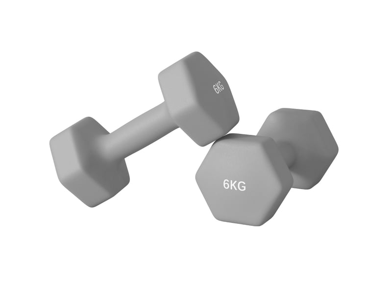  Lot de 2 haltères hexagonales 6 kg gris, 22 x 10 x 10 cm, métal avec revêtement plastique antidérapant  - Conforama C