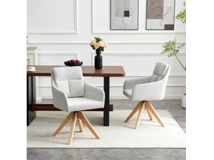 Lot de 2 chaises de salle à manger pivotantes 360° en velours structuré gris clair et bois