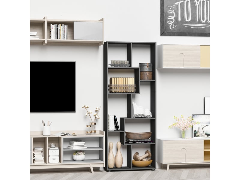  Bibliothèque étagère zig zag design contemporain 70l x 24l x 178h cm panneaux particules noir  - Conforama C