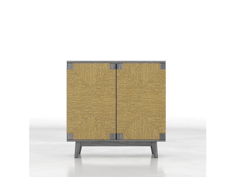  Buffet 2 portes 79x39.5x78 cm aspect frêne gris et papier tressé  - Conforama A