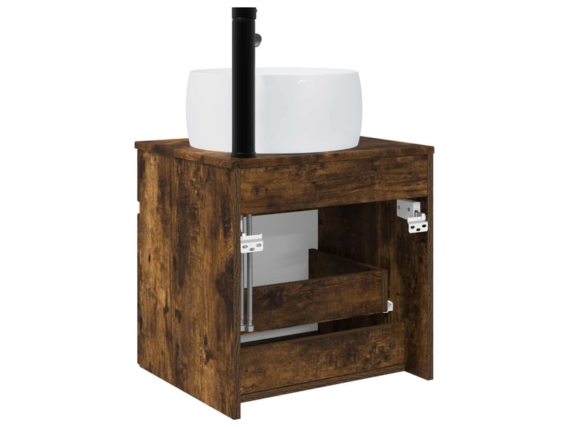  Meuble de lavabo mural, rangement salle de bain chêne fumé 49x44.5x66 cm  - Conforama D